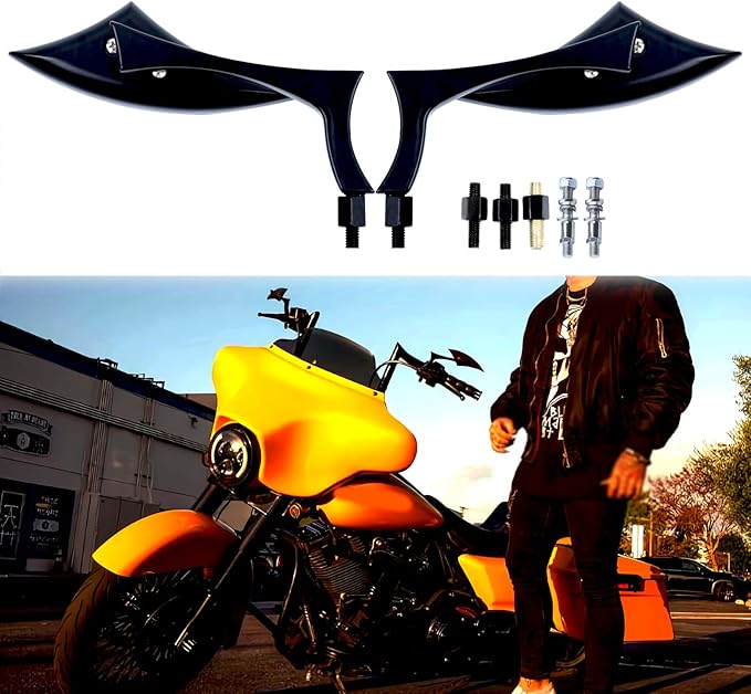 8mm 10mm Black Motorcycle Rearview Side Mirrors Blade Compatible with Harley Sportster Custom Iron 883 Road King Street Softail Electra Glide