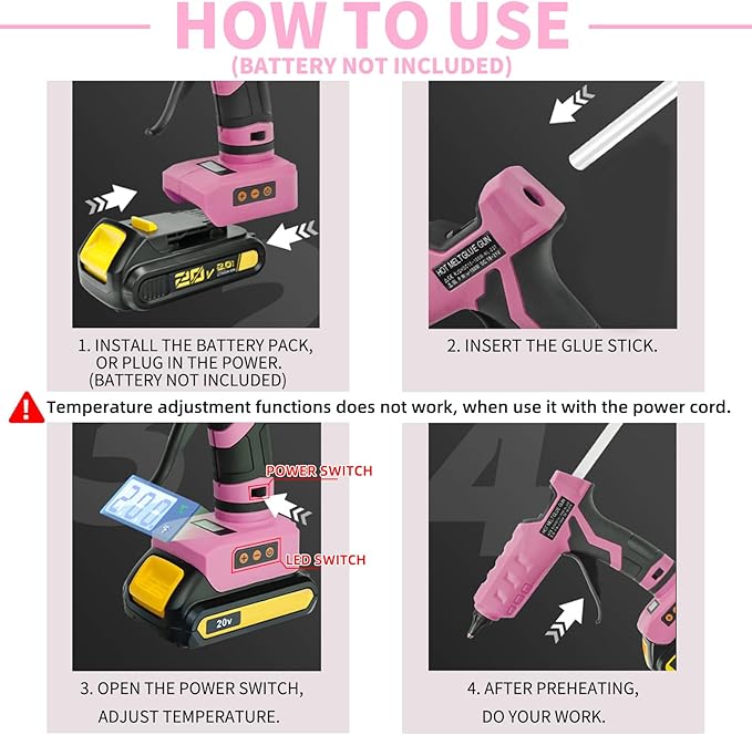 100W Cordless Hot Glue Gun for Dewalt 20V MAX Battery with 20PCS Full Size Glue Sticks, Digital Temperature Adjustable High Temp Glue Gun for Arts Crafts DIY Home Repair(Tools only)