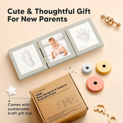 Baby Shower Gifts for Boys, Girls - Baby Hand and Footprint Kit, Newborn Handprint Kit, Keepsake Photo Frame, Nursery Picture Frame, Gender-Neutral Newborn Keepsake Gifts (Cloud Gray)