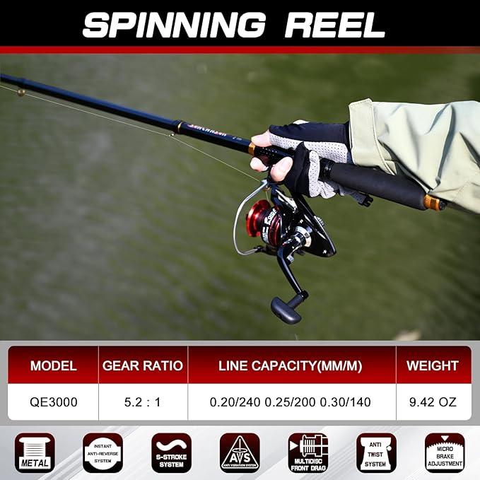 6.89ft Fishing Rod and Reel Combo, 2PCS Telescopic Carbon Fiber Fishing Rod, Spinning Reels *2, Fishing Line *2, Fishing Hooks Bait Set, Portable Fishing Pole Set with Carrier Bag