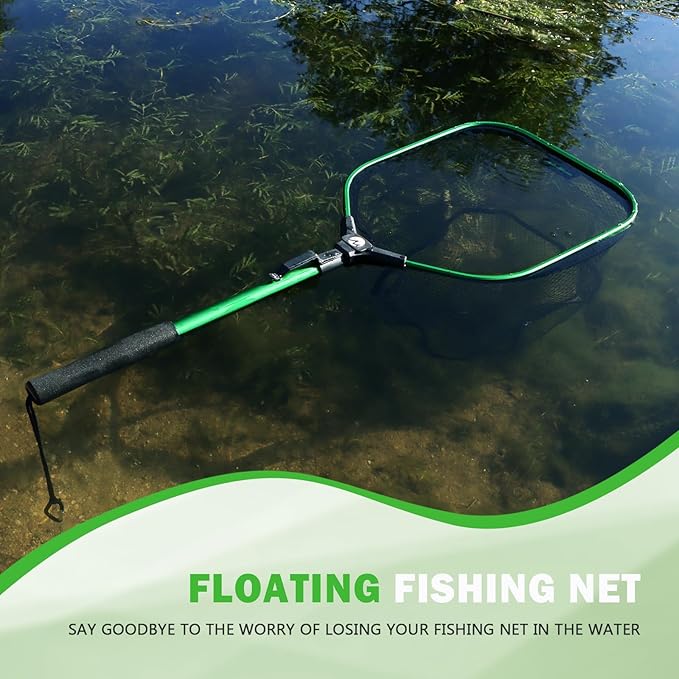 Floating Fishing Net Fish Landing Net, Fishing Nets for Fish, Kayak Fishing Net with Third-gen Upgrade Locking Switch - Lightweight Rubber Coated Fish Net for Easy Catch & Release