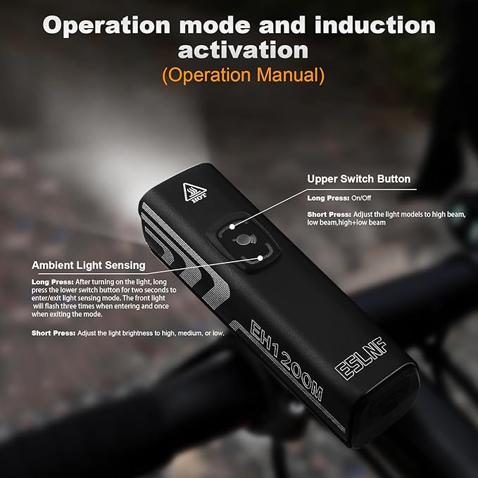 Bike Light for Night Light 1200 Lumens, 4500mAh Battery Bicycle Headlight LED Front Light with Ambient Light Sensing High Beam Low Beam for Men Women Kids Road Mountain Cycling