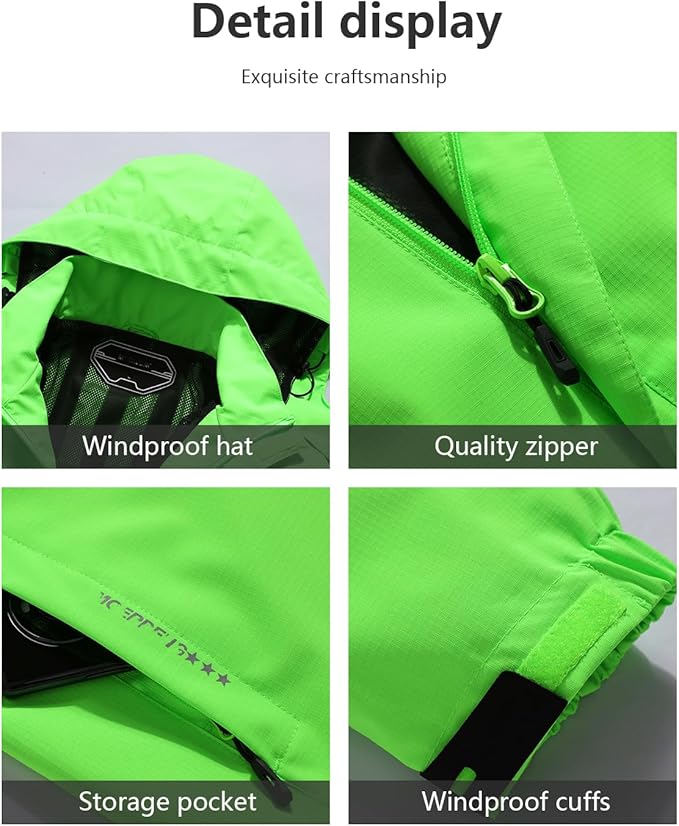 Outdoor Men's Waterproof Raincoat Windbreaker Lightweight Rain Jacket with Detachable Hood