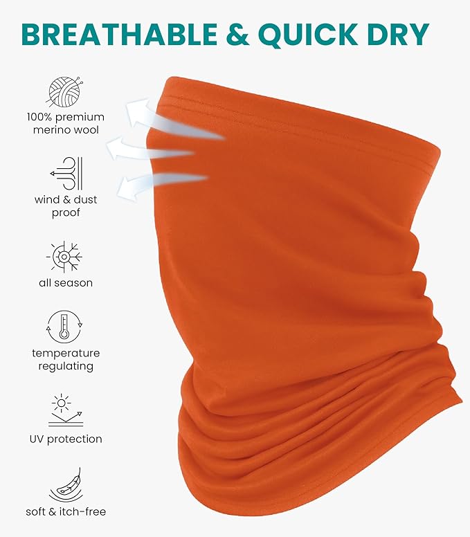 Merino.tech Merino Wool Ski Neck Gaiter - Face Mask Neck Warmer for Men & Women