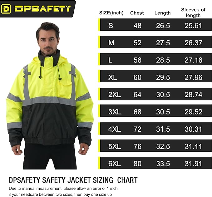 3 in 1 Safety jacket,Reflective high Visibility Hooded jacket,Hi Vis Bomber Jacket shell and fleece lining,Waterproof,ANSI Class 3 Black Bottom Lime,Medium