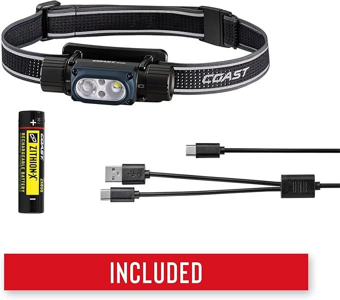 Coast WPH30R 1000 Lumen Waterproof Ultra Bright IP68 USB Rechargeable-Dual Power Headlamp, 5 Modes with Spot and Flood Beams, Blue/Black