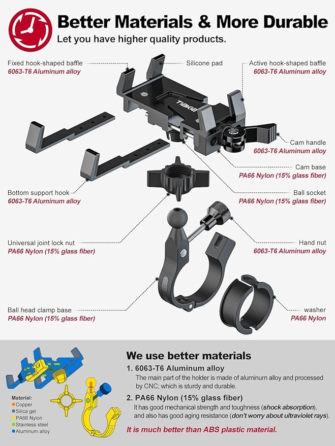 Tiakia Bike Phone Mount Holder, Aluminum Motorcycle Phone Mount, Handlebar Mounted Cell Phone Holder for Bike, 360° Rotation, Universal Bicycle Phone Mount for 4.5-7 Inch Phones