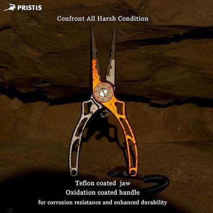 Pristis UTA II Fishing Pliers, Multi-Function Split Ring Plier Gear, Saltwater Resistant Teflon Coated Locking Hook Remover Cutter, Stainless Steel Top & Aluminum Body Tool Kit Tackle Set for Bass