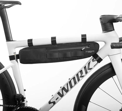 ALMSTHRE Signature Bike Frame Bag - Midnight Black, Small/Medium Sizing | Durable Recycled Ripstop Material, Waterproof Zippers & Customizable Design for Essentials
