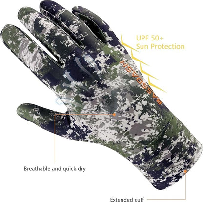 BASSDASH Men’s Camo Hunting Gloves UPF 50+ Lightweight Touchscreen Gloves for Warm Weather Fishing Hiking Outdoor Activities