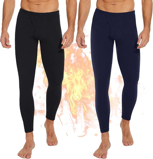 2 Pack Thermal Underwear for Men Pants Long Johns Bottoms Base Layer Cold Weather Fleece Lined Leggings