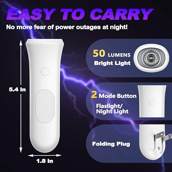 4 in 1 Emergency Lights for Home Power Failure,Rechargeable LED Flashlight Plug in Wall, Automatic Turn-On Power Outage Night Light Flashlight for Hurricane Preparedness Items