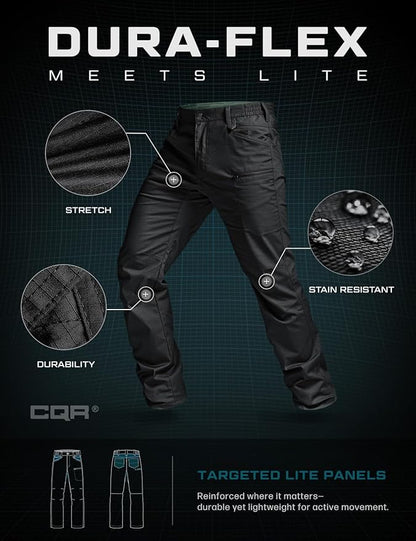 CQR Men's Flex Stretch Tactical Pants, Water Resistant Ripstop Cargo Pants, Lightweight EDC Outdoor Work Hiking Pants