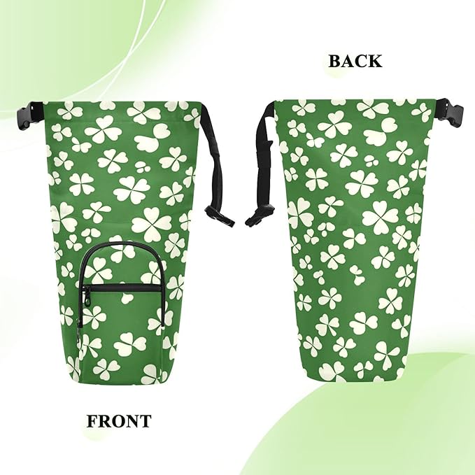 St. Patrick's Day Clovers White Water Bottle Holder with Strap Insulated Water Bottle Carrier Crossbody Bags Pouch with Phone Pocket for Travel Gym Hiking Walking Running