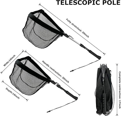 Black Paw Floating Fishing Net - Telescopic Foldable Fish Landing Net with Adjustable Mesh Head, Built in Length Scale