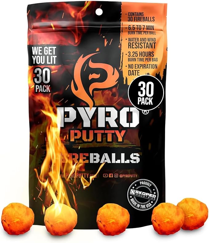 Pyro Putty Fire Balls: Fire Plugs Fire Starter with 7 Minute Burn Time, Waterproof, Weatherproof Emergency Kit Survival Gear Essential - 30 Pack