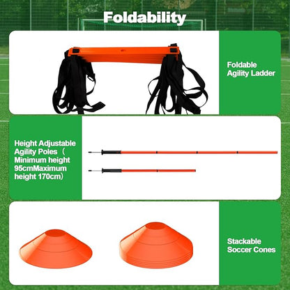 24Pcs Soccer Agility Training Equipment Set Ultimate Agility Poles Cones Ladder More for Quick Assembly and Easy Portability Suitable for All Skill Levels Enhance Speed Agility Training
