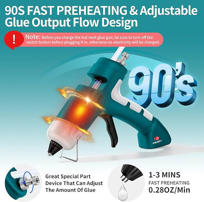 Cordless Hot Glue Gun,20W Hot Glue Gun with 30 Glue Sticks & 2600mAh Type-C Rechargeable,90S Fast Heating Cordless Mini Glue Gun for Crafts,School DIY,Arts,Home Repair