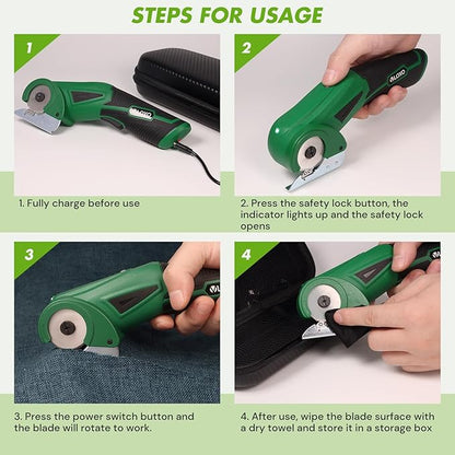 VLOXO Cordless Electric Scissors Upgraded, 4V Electric Cardboard Cutter Rechargeable Fabric Mini Cutter Rotary Multi-Cutting Power Tool with Safety Lock & LED Light for Carpet Leather Felt Storage Box