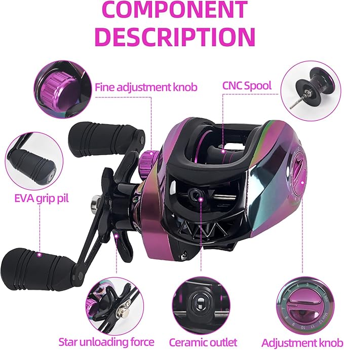 Baitcaster Reels, Lightweight Bait Caster Reel - 7.2:1 Gear Ratio, Up to 22lbs Drag Capacity, Magnetic Brakes, Perfect for Saltwater Fishing and Surf Fishing Rods