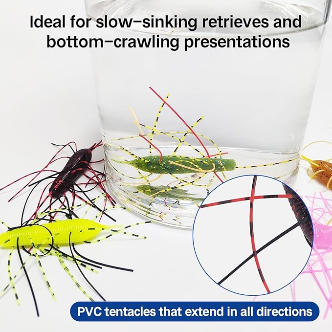 Eupheng Silicone Soft Dice Fishing Lures with Multiple Tentacles, Handmade Slow Sink Bass Fishing Soft Plastic Baits for Drop Shot, Finesse, Wacky Rig