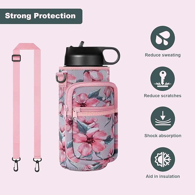 Insulated Water Bottle Holder Sling Bag with Phone Pocket, Adjustable Crossbody Strap for Walking, Hiking, Camping, Fishing