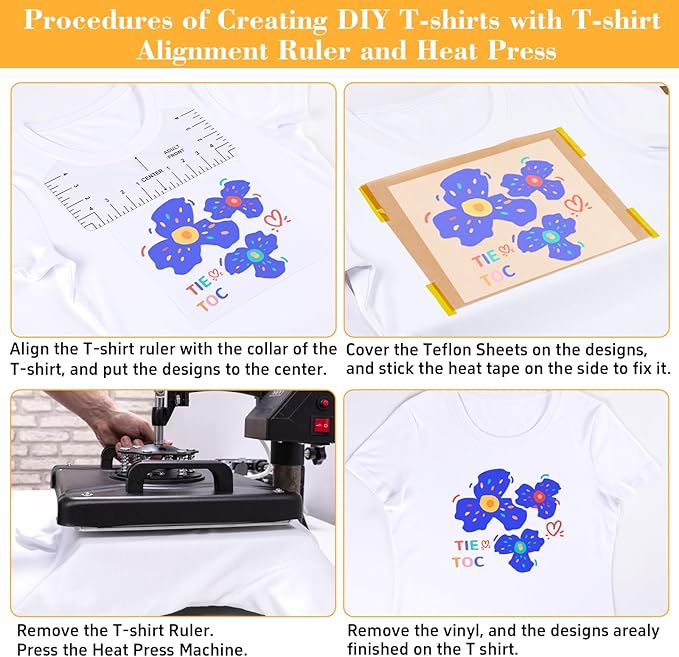 18Pcs Sublimation Accessories, Tshirt Ruler Guide Vinyl Alignment Tool, Heat Press Accessories, Teflon Sheet Non Stick 16x20, Heat Resistant Tape 0.4" x108ft, PVC T Shirt Rulers to Center Designs