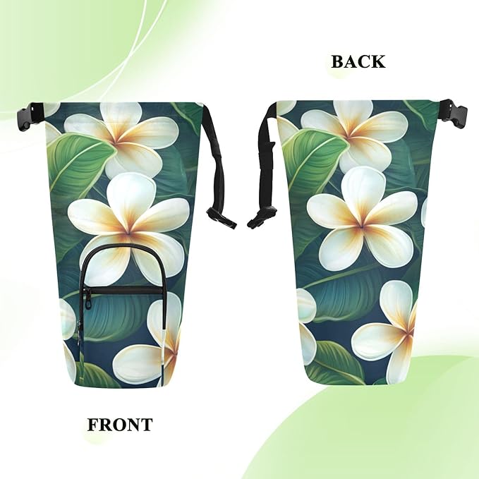 Tropical Plumeria Green Water Bottle Holder with Strap Insulated Water Bottle Carrier Crossbody Bags Pouch with Phone Pocket for Travel Gym Hiking Walking Running