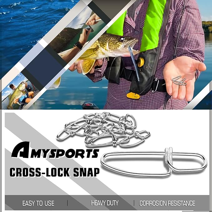 AMYSPORTS Stainless Quick Fishing Snap Kit Power Clip Fishing Snap Saltwater Corrosion Resistance Snaps Swivels Lock Freshwater Connector