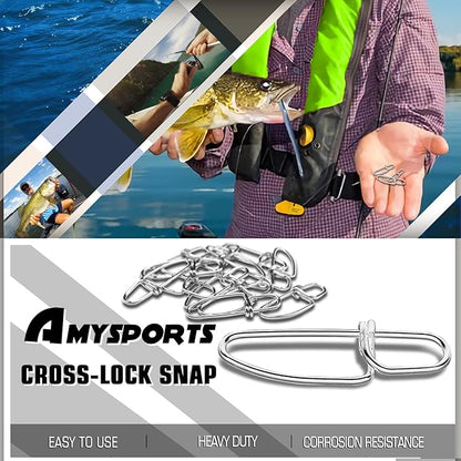 AMYSPORTS Stainless Quick Fishing Snap Kit Power Clip Fishing Snap Saltwater Corrosion Resistance Snaps Swivels Lock Freshwater Connector