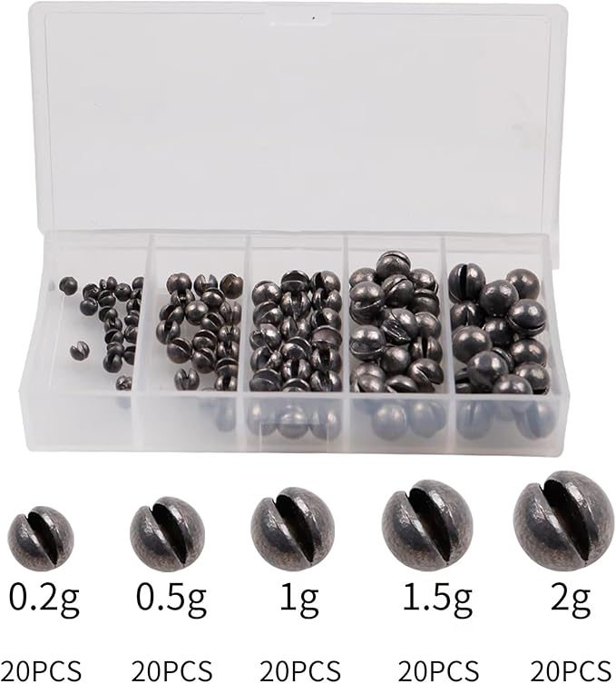 100PCS Fishing Weights Sinkers, Premium Split Shot Fishing Weights Sinkers, Round Removable Fishing Sinkers, 5 Sizes, Including 0.06/0.05/0.04/0.02/0.01ounce(Small)