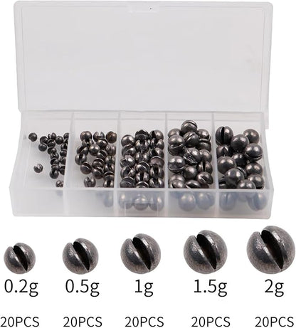 100PCS Fishing Weights Sinkers, Premium Split Shot Fishing Weights Sinkers, Round Removable Fishing Sinkers, 5 Sizes, Including 0.06/0.05/0.04/0.02/0.01ounce(Small)