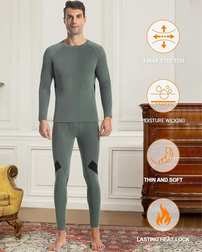 Runhit Mens Thermal Underwear Set：Fleece Lined Long Johns for Men Thermal Shirts and Pants Base Layer Cold Weather Thermals