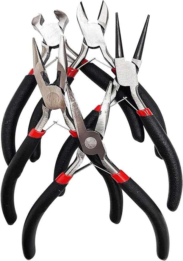 Jewelers Pliers Set, 5Pcs Rubber Handle Hand Pliers, Portable, DIY Essential Tools, for Jewelry Making, Wire Processing, Bead Making, etc.