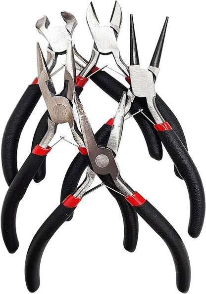 Jewelers Pliers Set, 5Pcs Rubber Handle Hand Pliers, Portable, DIY Essential Tools, for Jewelry Making, Wire Processing, Bead Making, etc.
