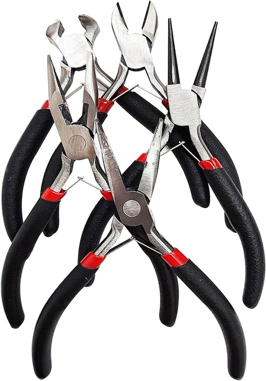 Jewelers Pliers Set, 5Pcs Rubber Handle Hand Pliers, Portable, DIY Essential Tools, for Jewelry Making, Wire Processing, Bead Making, etc.