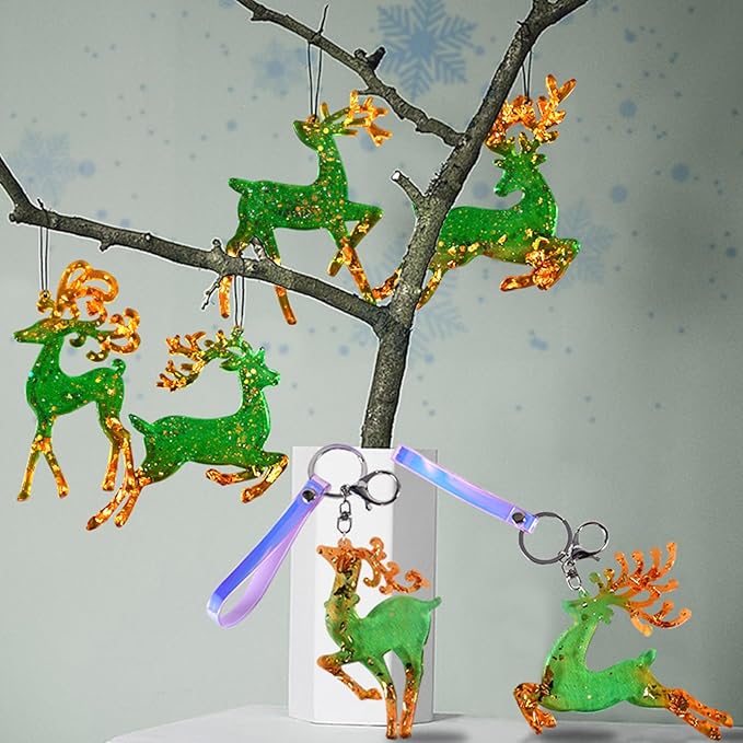 2 Pieces Deer Christmas Resin Molds Silicone, 4 Cavities Large Elk Christmas Ornament Silicone Molds for Family Christmas Tree Decorations, Gifts, Resin Art Craft, Keychains