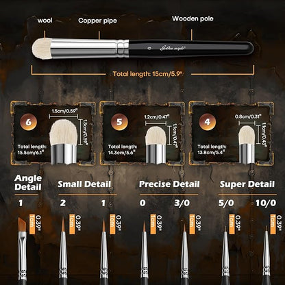 Golden Maple Miniature Paint Brushes Drybrush-10pcs Micro Detail Paint Brush Set, Small Fine Detail Brushes for Acrylic, Watercolors & Paint by Number, Figurine