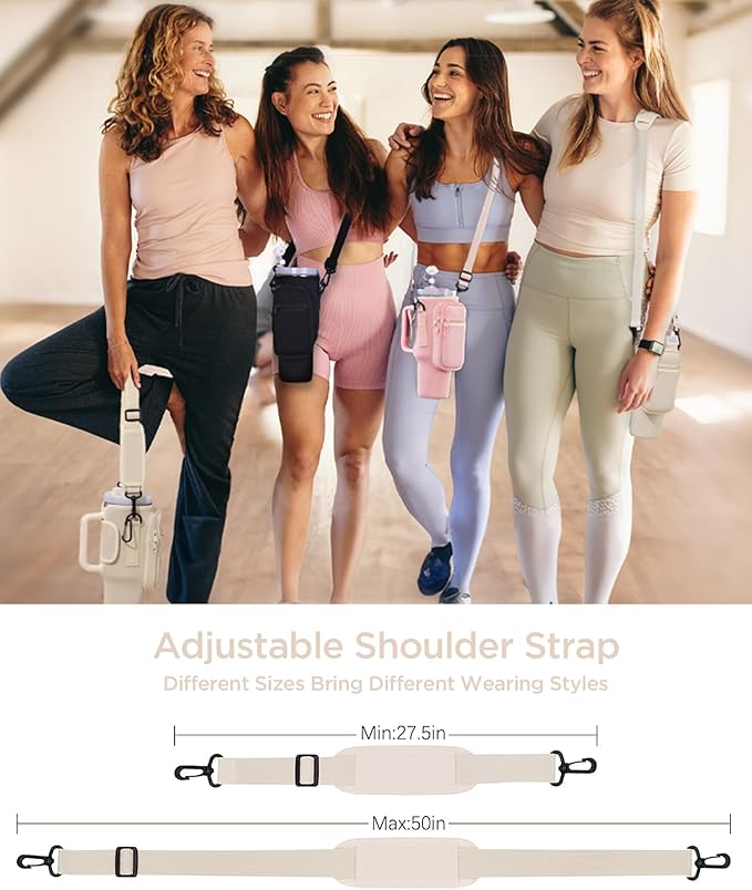 dabria Water Bottle Carrier Bag with Phone Pocket for Stanley 40 oz Tumbler Neoprene Water Bottle Holder Pouch with Adjustable Strap Bollus with Straw Cover & Letter Charm for Stanley Cup Accessories