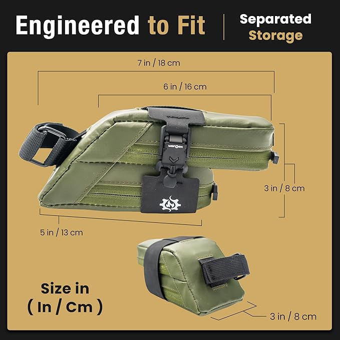 Lumiere & Co. Magnetic Quick-Release Bike Saddle Bag – Double Compartment, Low-Profile Brick Design, Designed with Fidlock's Magnetic Black V Buckle Attachment System, Mach X (Green)