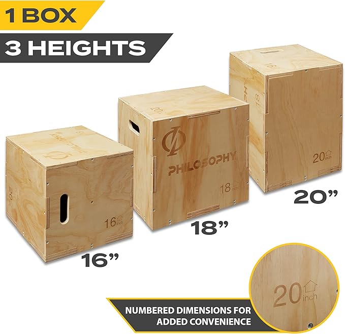 Philosophy Gym 3 in 1 Wood Plyometric Box - Jumping Plyo Box for Training and Conditioning