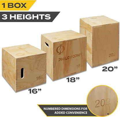 Philosophy Gym 3 in 1 Wood Plyometric Box - Jumping Plyo Box for Training and Conditioning