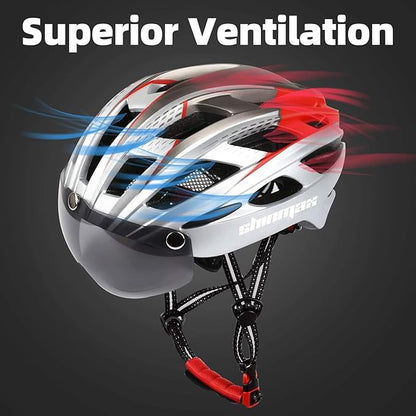 Shinmax Bike Helmet, CPSC/CPC Bike Helmet for Adult Men Women with Magnetic Goggles&Led Back Light Cycling Helmet Adjustable SM-T69