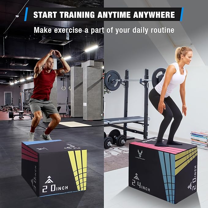 Modern-Depo 3 in 1 Plyometric Jump Box with High Density Foam | Fitness Plyo Box Jumps Height Adjustable 30/24/20, 24/20/16, 20/16/14, 1614/12 Inch for Home Gym, 440lb Weight Capacity
