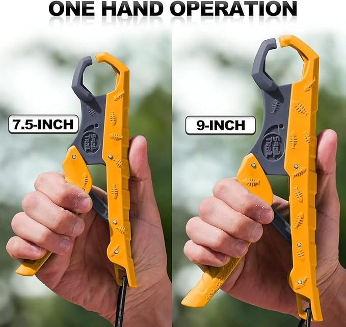 SNAIL TRAIL 7.5''/9'' Floating Fish Gripper, Fishing Grabber, Catfish Mouth Pliers, Caught Bass Holder, Digital Scale Hook Clamp, Saltwater Lip Grip Tool with Lanyard, Gifts for Men