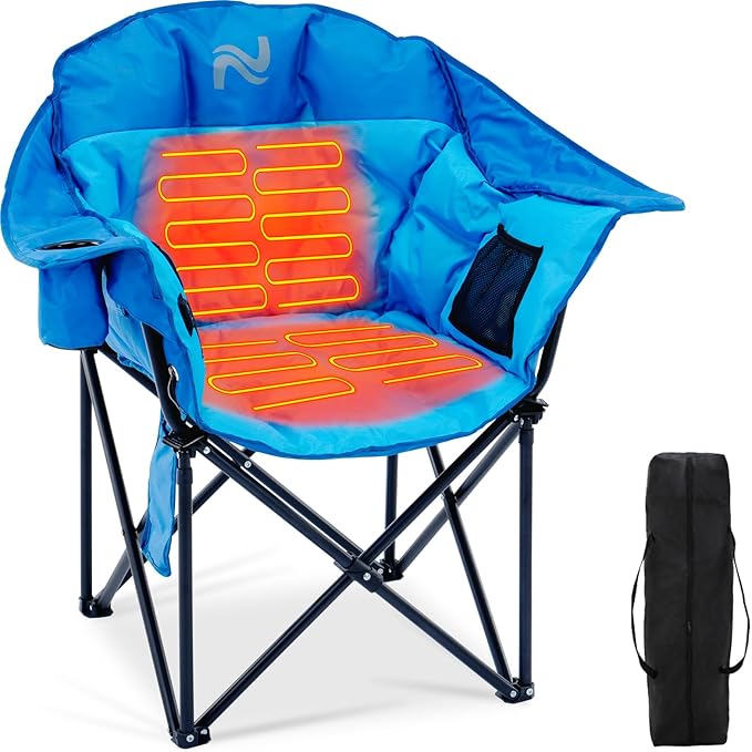 NAIZEA Heated Camping Chairs, Outdoor Heated Camp Chair w/3 Heating Mode, Oversized Heated Chair for Adults, Heavy Duty Folding Camping Chairs for Camping,Fishing,Sports Events,NOT Included Battery