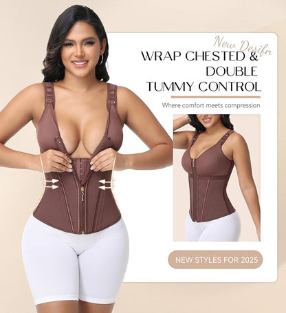 SHAPSHE Waist Trainer Corset for Women Tummy Control Sport Workout Body Shaper Vest for Women Postpartum Gym Zipper and Hooks