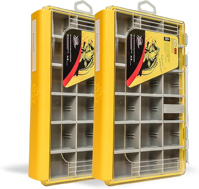 Deluxe Fishing Tackle Box, Waterproof 3600 and 3700 Tackle Trays, Organizer with Removable Dividers, Sealed Lure Box and Terminal Tackle Storage (2, 3600 Yellow)
