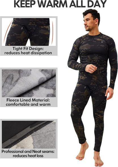 CL convallaria 2 Pack Mens Thermal Underwear Fleece Lined Long Johns Winter Base Layer Cold Weather Hunting Gear