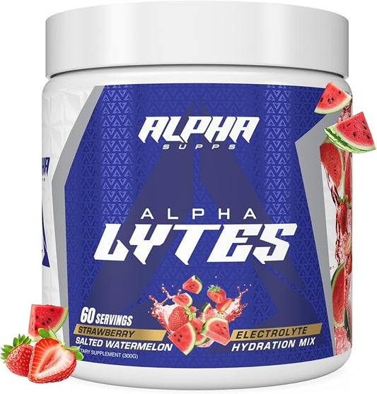 Alpha Lytes - Electrolyte Powder Daily Hydration Drink Mix - Sugar-Free, Zero Calorie Instant Formula with Trace Minerals and Antioxidants (60 Servings, Salted Watermelon Strawberry)